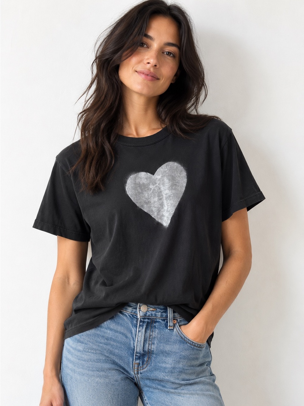 Imogene + Willie Heart Tee Sz Large Vintage Black Unisex Made USA